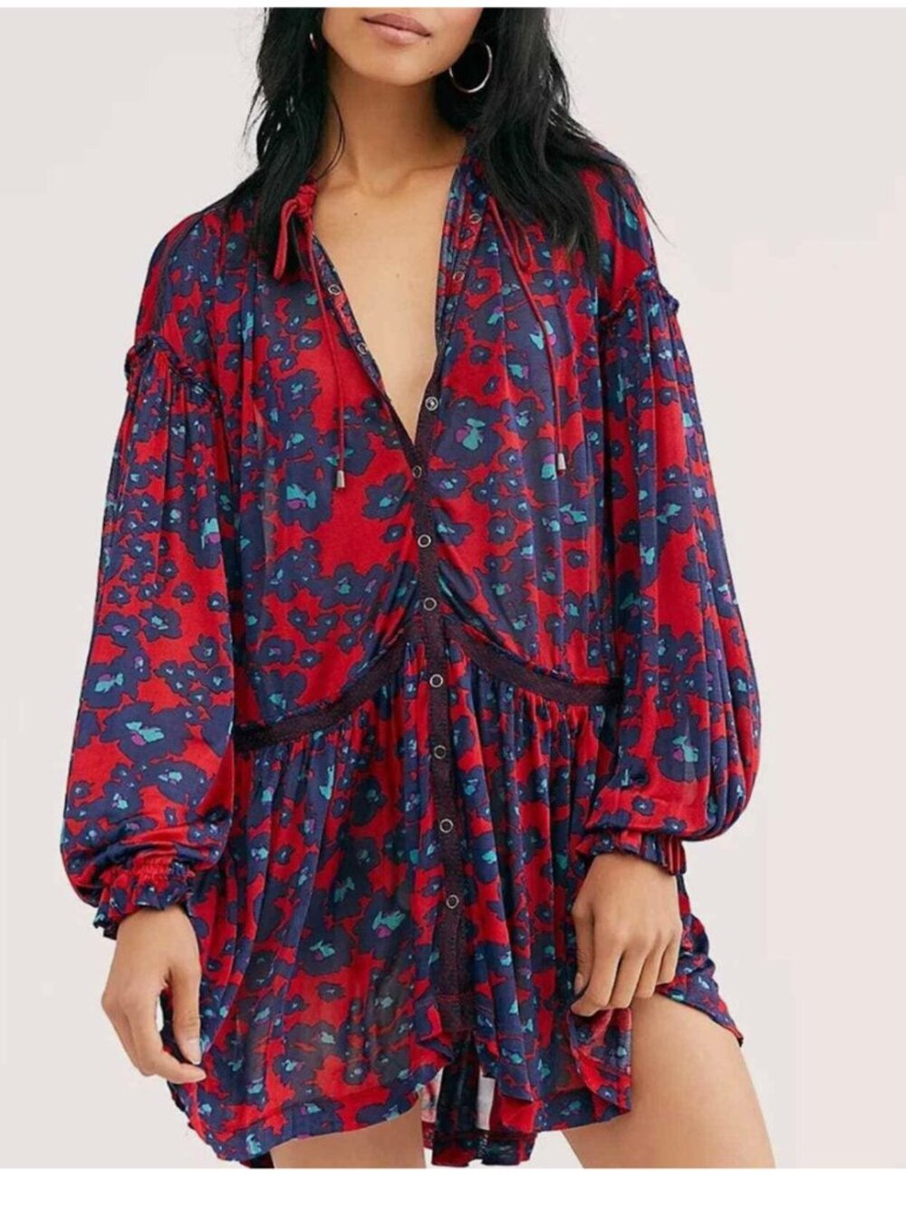 Free People Love Letter Tunic Top Mini Dress Cover Up Red Animal Print Size XS
